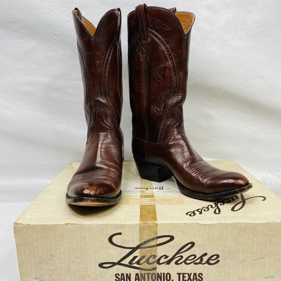 Vtg Lucchese Mens 10B Brown Ranch Hand Cowboy Boots - Picture 3 of 12